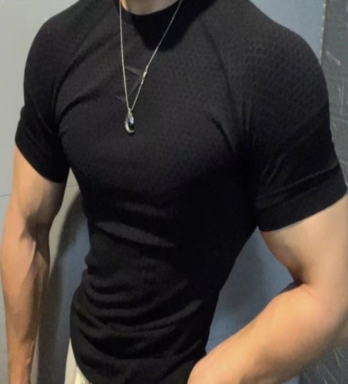 thumbnail for A Must-Have for Tough Guys! Golden Shark Men&#039;s Onyx Seamless Compression Shirt, Super Elastic, Quick-Drying, Fitness, Weightlifting, Sports Short-Sleeve T-Shirt